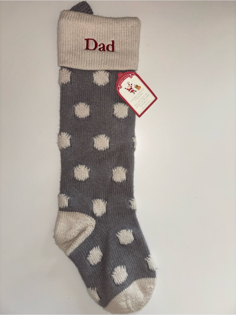 Pottery Barn Dad Embroidered Gray Polka Dot Stocking